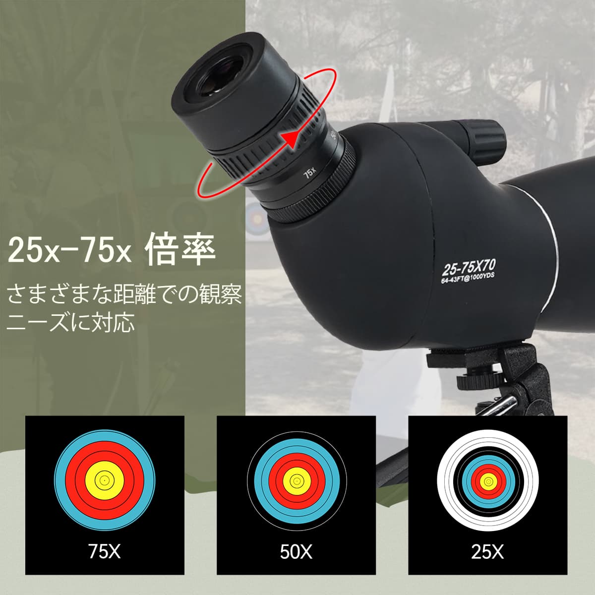 SVBONY SV28 Plus 2575x70 フィールドスコープ 23mm 接眼レンズ アーチェリーやターゲット観察に最適 卓上三脚付き