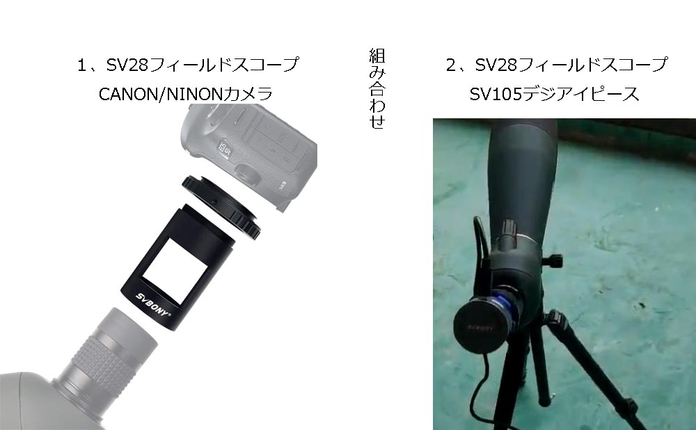 SV28フィールドスコープの二つの組み合わせ方法を紹介