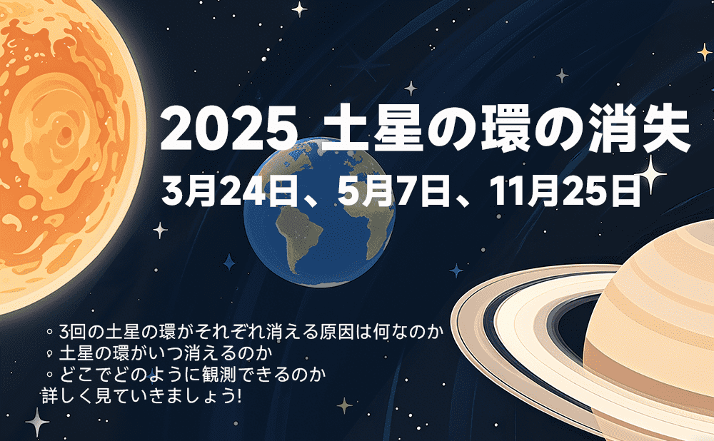 【天文トピック】2025 土星の環の消失：3月24日、5月7日、11月25日