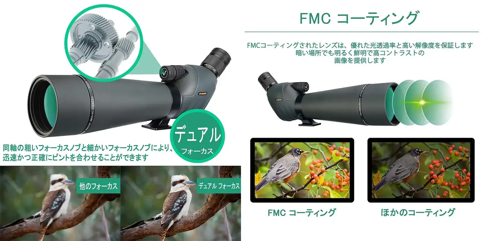 SVBONY SV411 フィールドスコープ 20-60x70mm/20-60x80mm バードウォッチング 野生生物観察 射撃狩猟 野鳥観察