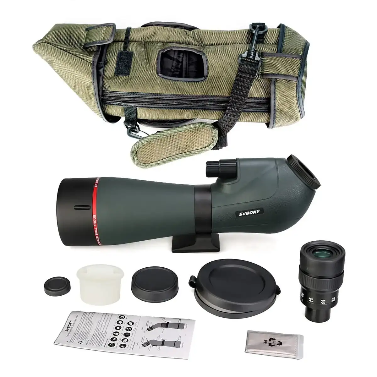 SVBONY SV406P  20-60x80mmフィールドスコープ EDレンズ　接眼レンズの取り外しが可能 ターゲット観測 射撃 野鳥観察 星雲や星団気楽観望向け
